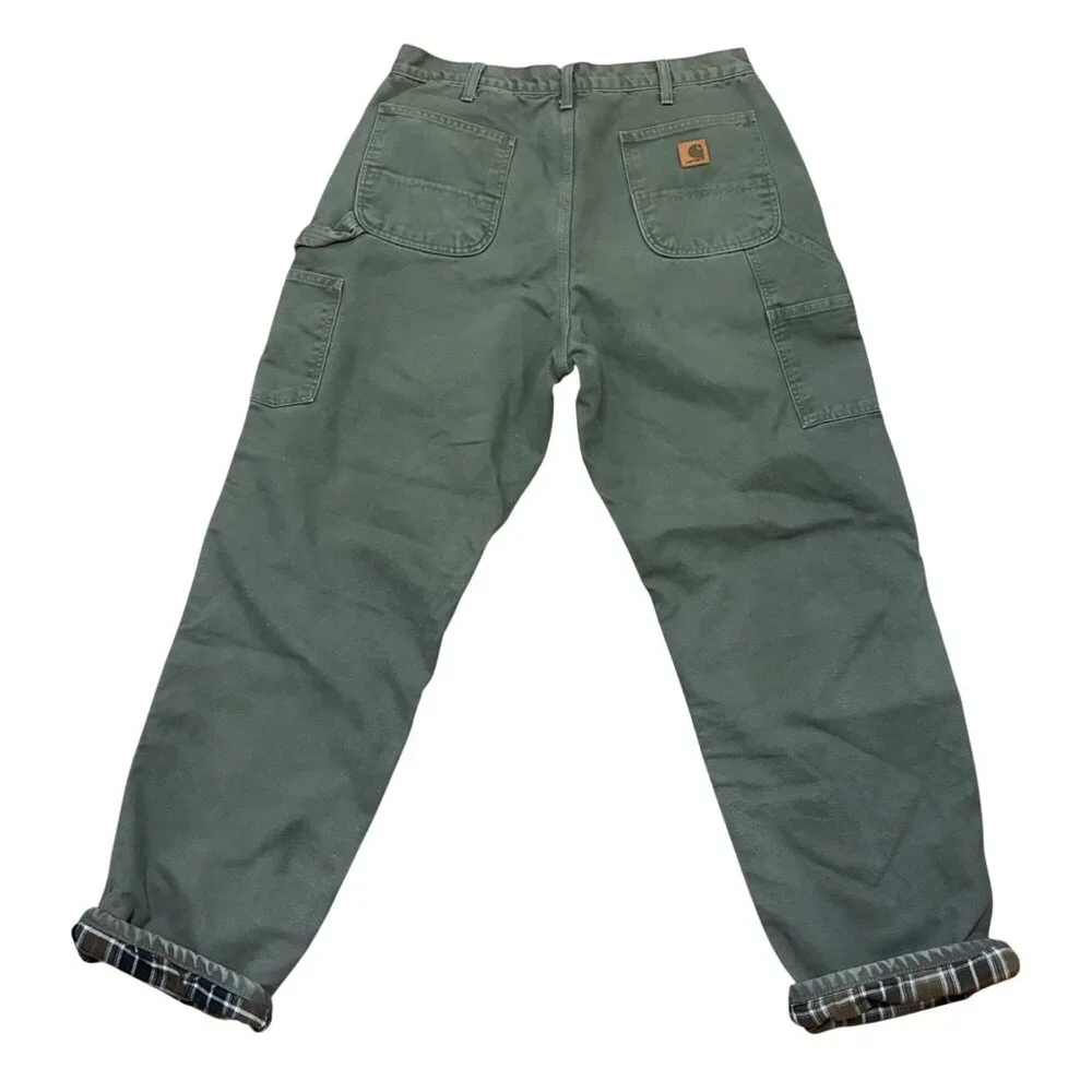 Vintage Carhartt Mens Flannel-Lined Original Fit Work Pants 34x31 Green Cotton‎